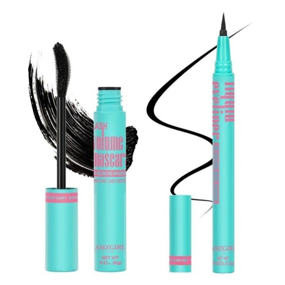 Amzgirl Black Waterproof Mascara Eyeliner Set Makeup Kit Duo Black New Length - Picture 2 of 4